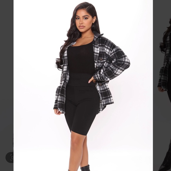 FASHION NOVA CHECK YA LATER FLANNEL TOP MEDIUM NEW WITH TAGS BLACK COMBO - Picture 2 of 3